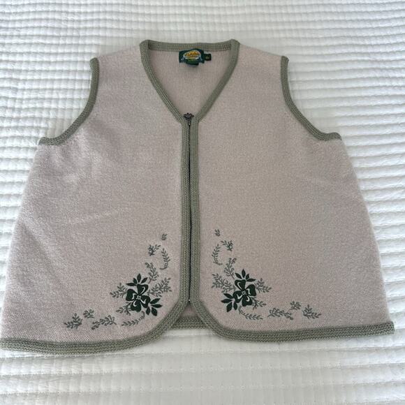 Cabela's Oatmeal/Green Wool Zip Up Sweater Vest Size L - Picture 2 of 6